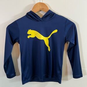 Puma Boys Hooded Long Sleeve Shirt Size 6 Blue Yellow Logo Athletic